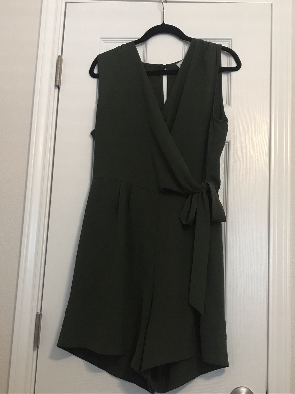 Emma & Michele Olive Green One-Shoulder Wrap Romper Dress